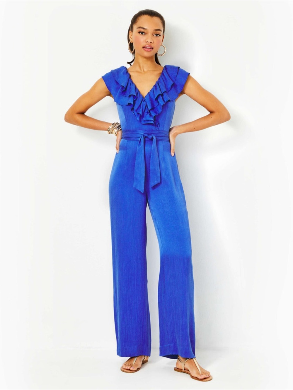 NEW! Lilly Pulitzer Amata Ruffle Blue Jumpsuit Size 8 Vacation Resort - Picture 3 of 4